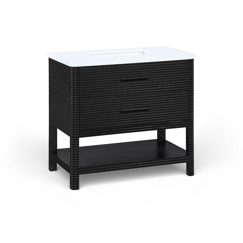 Oakwell 36" Black Engineered Stone And Solid Wood Bathroom Vanity