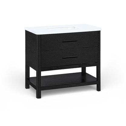 Oakwell 36" Black Engineered Stone And Solid Wood Bathroom Vanity