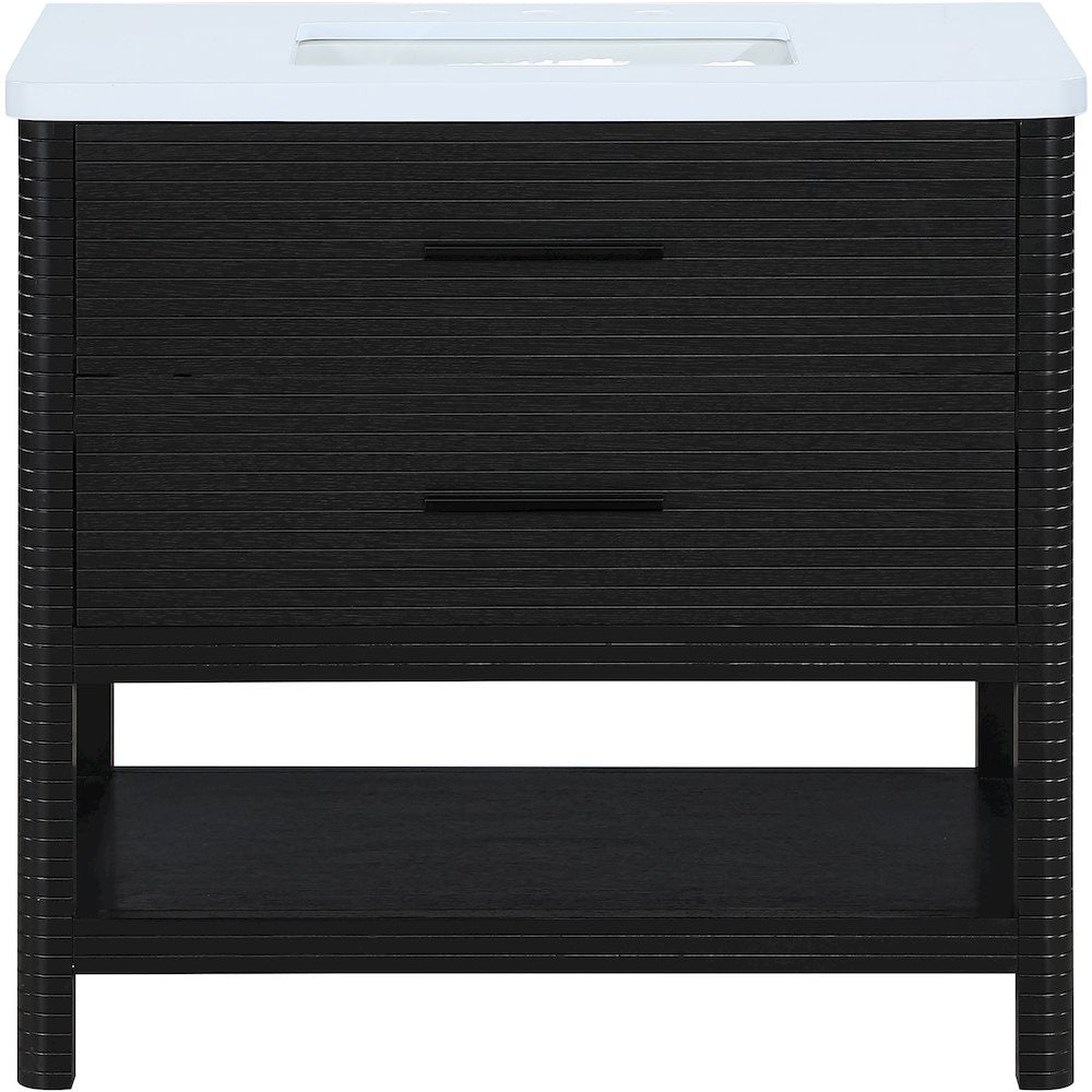 Oakwell 36" Black Engineered Stone And Solid Wood Bathroom Vanity