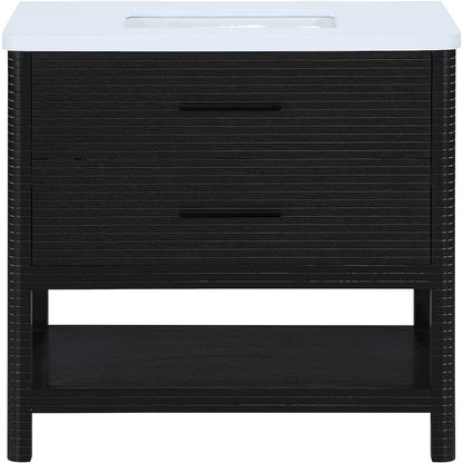 Oakwell 36" Black Engineered Stone And Solid Wood Bathroom Vanity