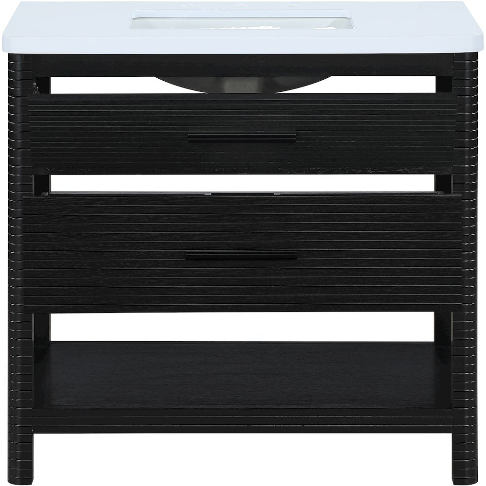 Oakwell 36" Black Engineered Stone And Solid Wood Bathroom Vanity