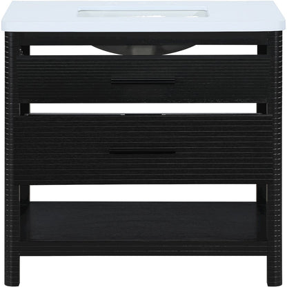 Oakwell 36" Black Engineered Stone And Solid Wood Bathroom Vanity