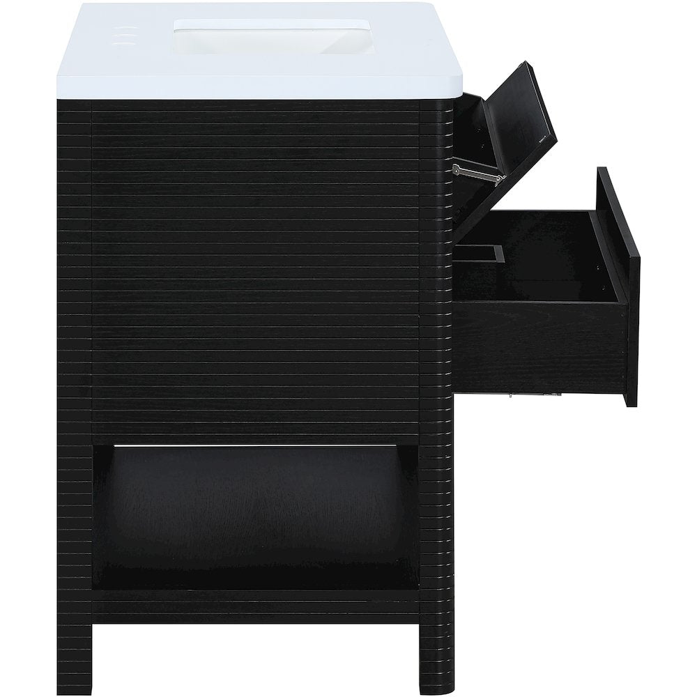 Oakwell 36" Black Engineered Stone And Solid Wood Bathroom Vanity