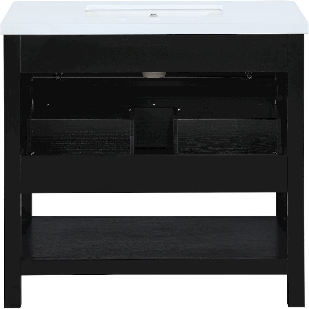Oakwell 36" Black Engineered Stone And Solid Wood Bathroom Vanity