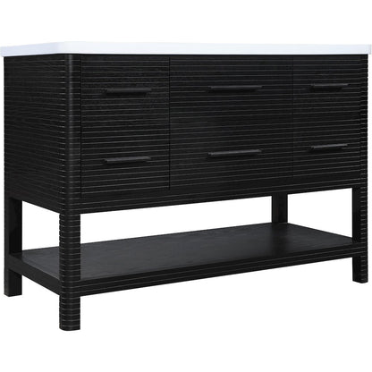 Oakwell 48" Black Engineered Stone And Solid Wood Bathroom Vanity