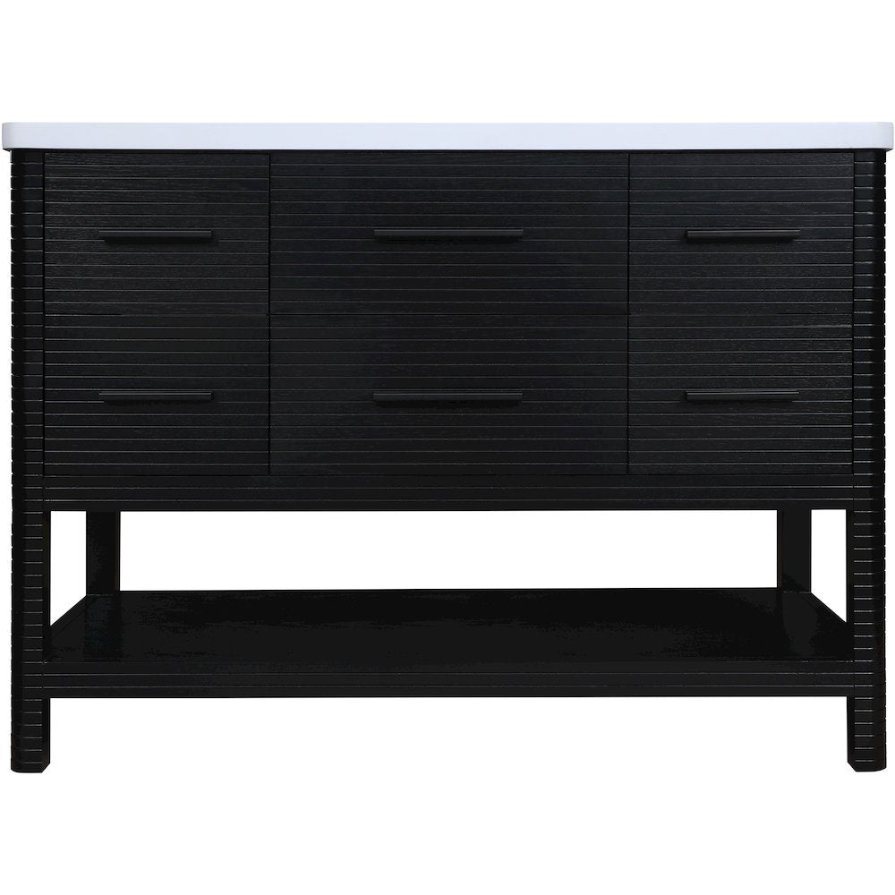 Oakwell 48" Black Engineered Stone And Solid Wood Bathroom Vanity