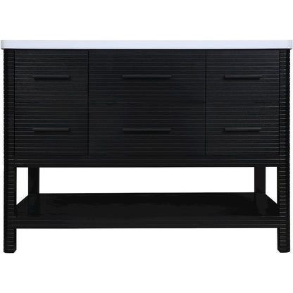 Oakwell 48" Black Engineered Stone And Solid Wood Bathroom Vanity