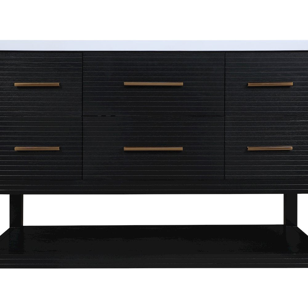 Oakwell 48" Black Engineered Stone And Solid Wood Bathroom Vanity