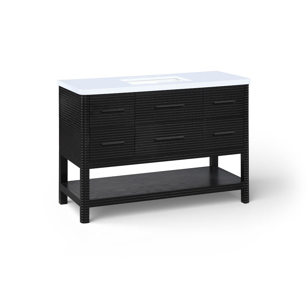 Oakwell 48" Black Engineered Stone And Solid Wood Bathroom Vanity