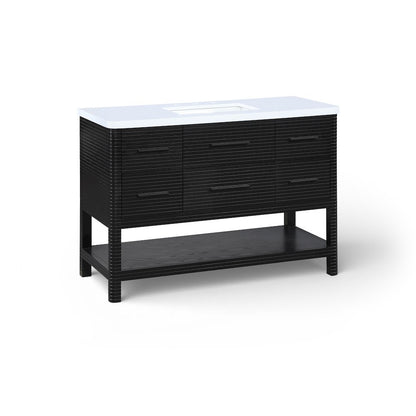 Oakwell 48" Black Engineered Stone And Solid Wood Bathroom Vanity