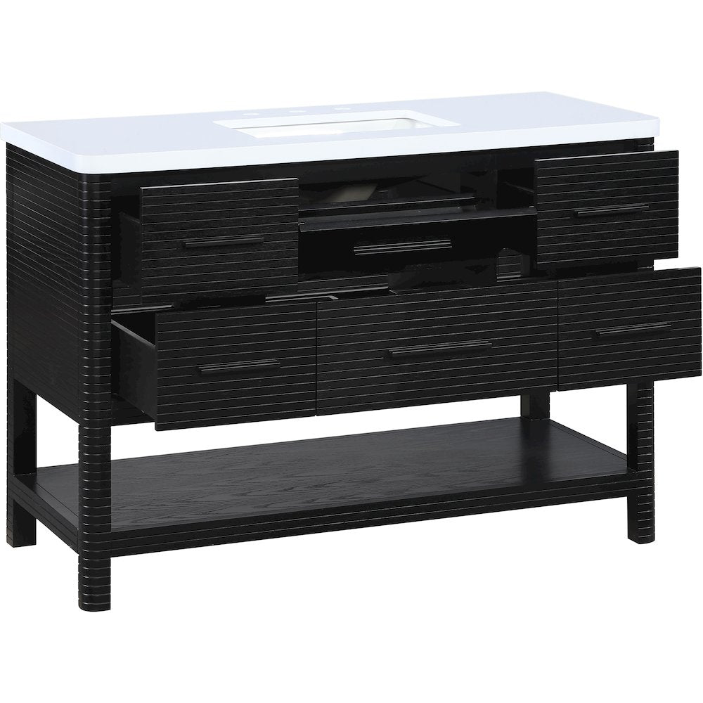 Oakwell 48" Black Engineered Stone And Solid Wood Bathroom Vanity