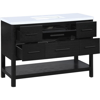 Oakwell 48" Black Engineered Stone And Solid Wood Bathroom Vanity