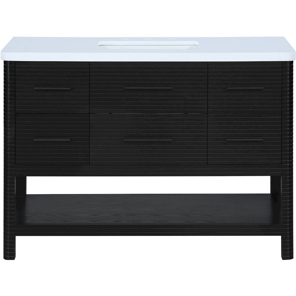 Oakwell 48" Black Engineered Stone And Solid Wood Bathroom Vanity
