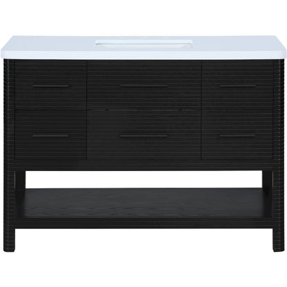 Oakwell 48" Black Engineered Stone And Solid Wood Bathroom Vanity