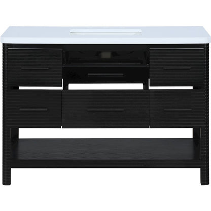 Oakwell 48" Black Engineered Stone And Solid Wood Bathroom Vanity