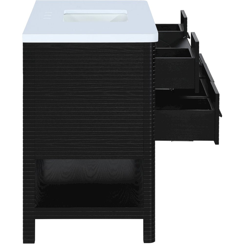 Oakwell 48" Black Engineered Stone And Solid Wood Bathroom Vanity