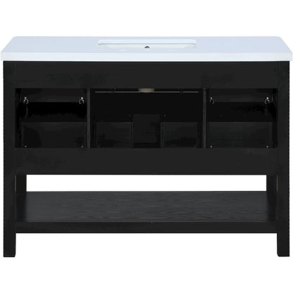 Oakwell 48" Black Engineered Stone And Solid Wood Bathroom Vanity