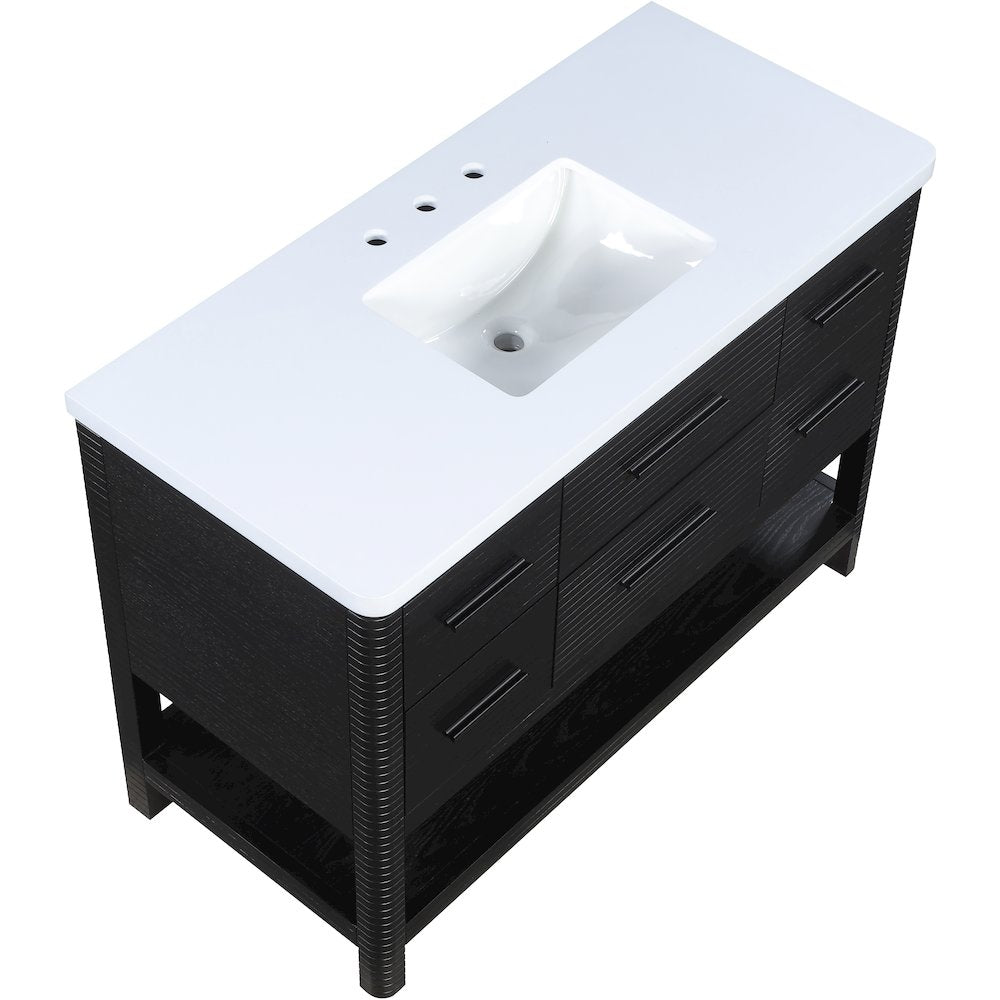 Oakwell 48" Black Engineered Stone And Solid Wood Bathroom Vanity