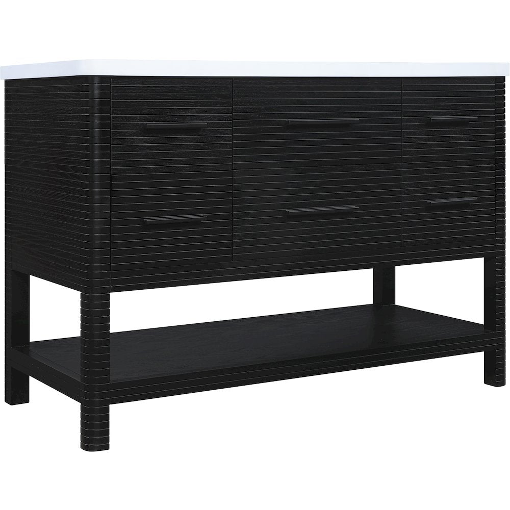 Oakwell 60" Black Engineered Stone And Solid Wood Bathroom Vanity