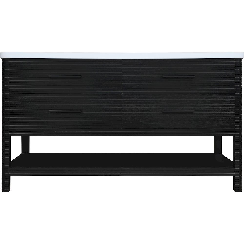 Oakwell 60" Black Engineered Stone And Solid Wood Bathroom Vanity