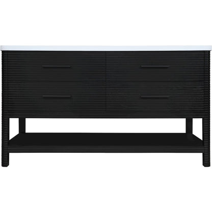 Oakwell 60" Black Engineered Stone And Solid Wood Bathroom Vanity