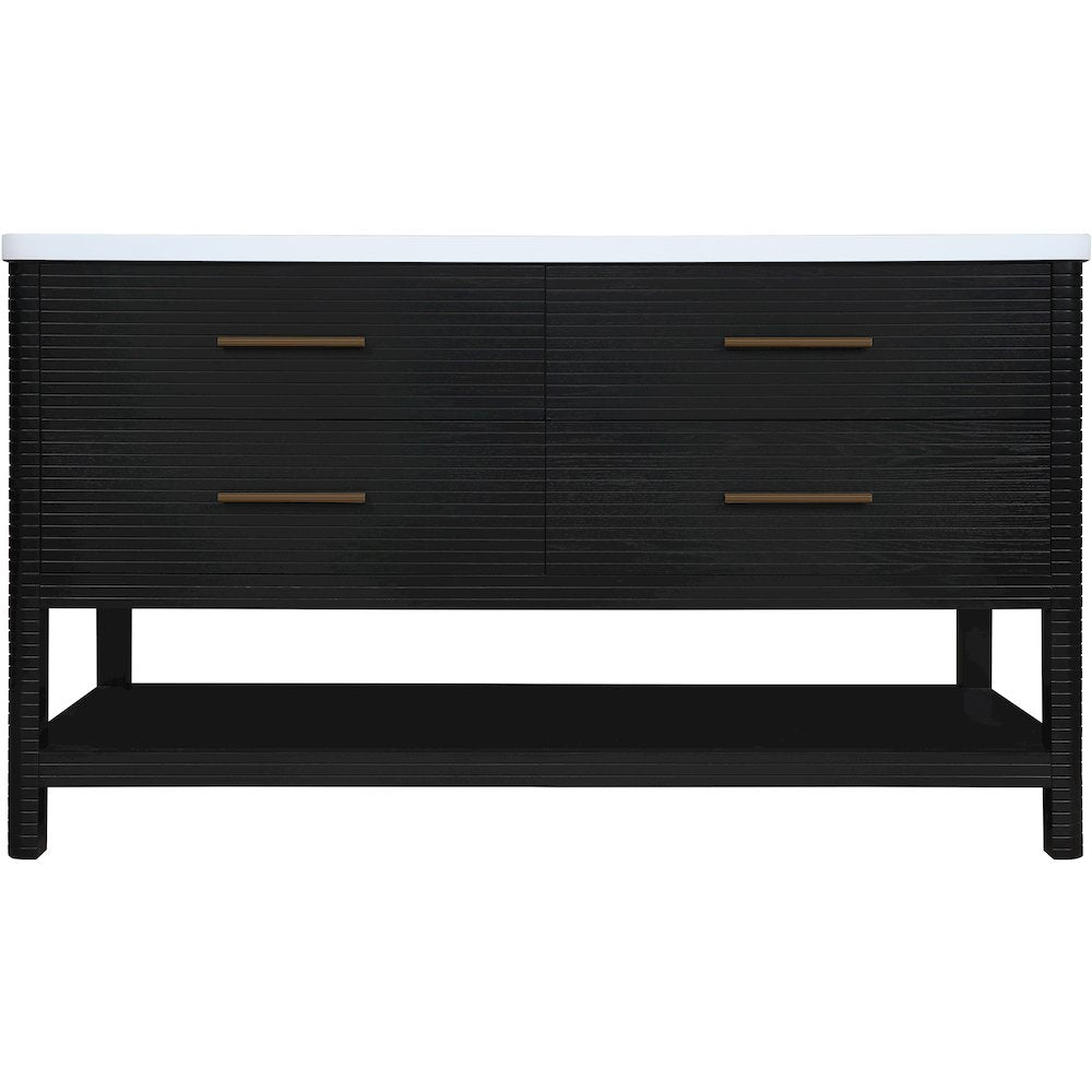 Oakwell 60" Black Engineered Stone And Solid Wood Bathroom Vanity