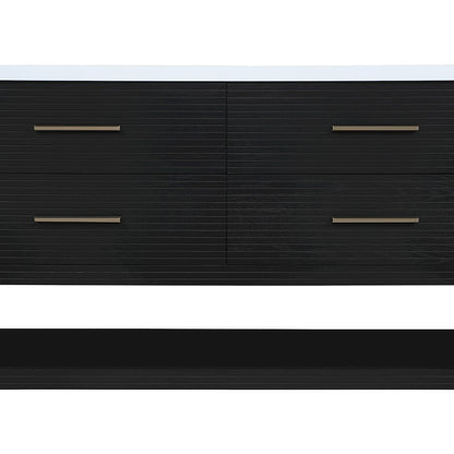Oakwell 60" Black Engineered Stone And Solid Wood Bathroom Vanity