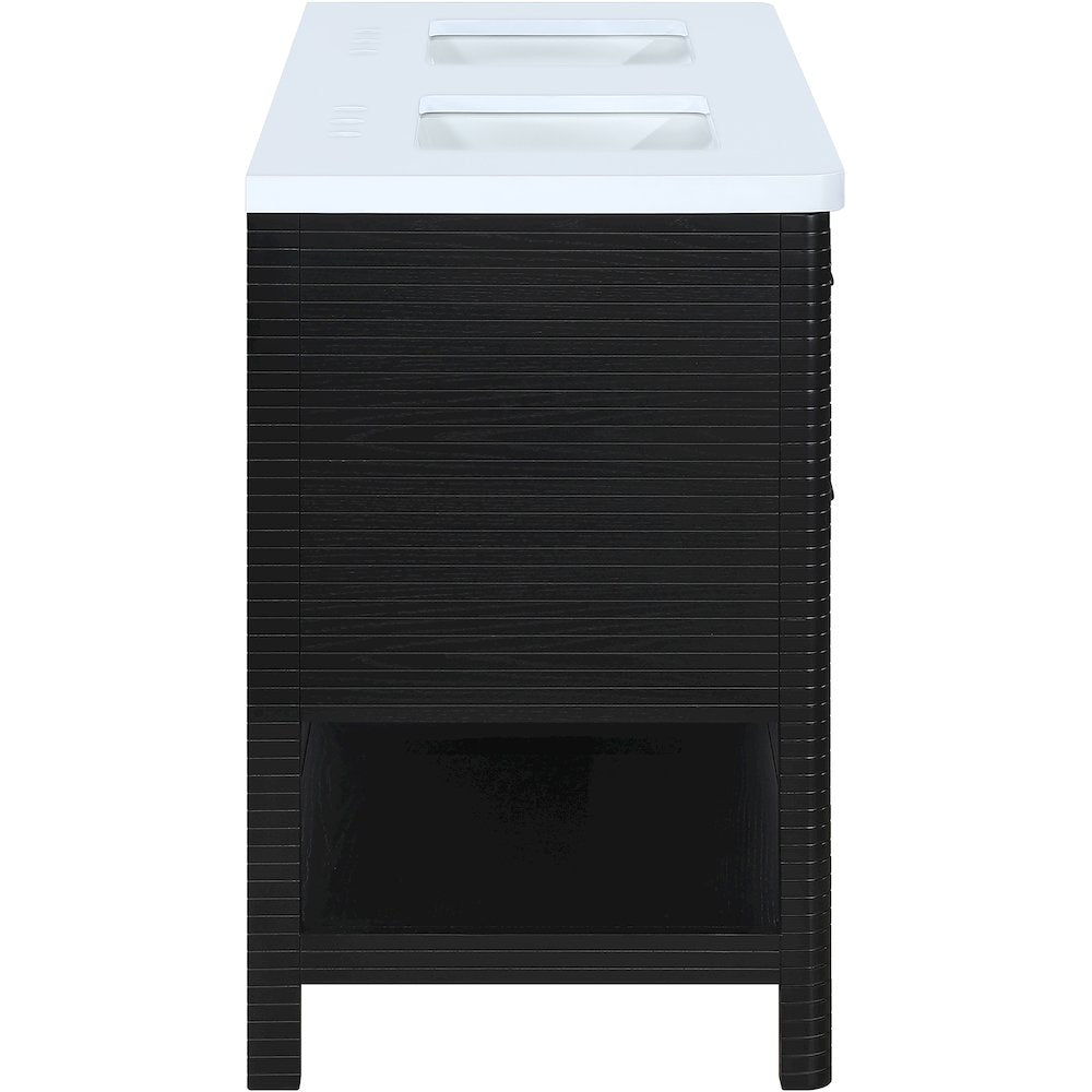 Oakwell 60" Black Engineered Stone And Solid Wood Bathroom Vanity