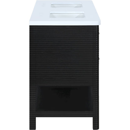 Oakwell 60" Black Engineered Stone And Solid Wood Bathroom Vanity