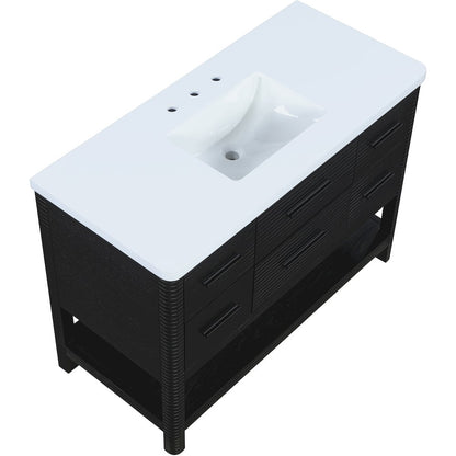 Oakwell 60" Black Engineered Stone And Solid Wood Bathroom Vanity