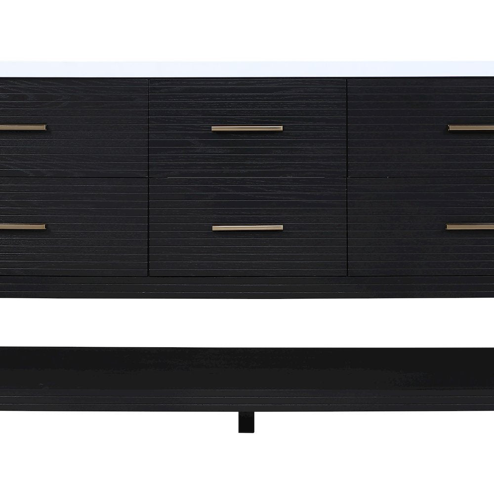 Oakwell 72" Black Engineered Stone And Solid Wood Bathroom Vanity