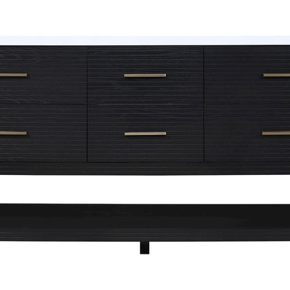 Oakwell 72" Black Engineered Stone And Solid Wood Bathroom Vanity