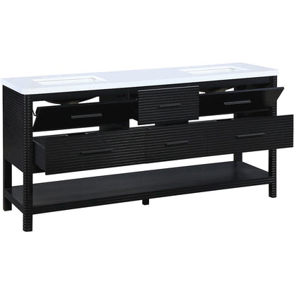 Oakwell 72" Black Engineered Stone And Solid Wood Bathroom Vanity