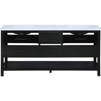 Oakwell 72" Black Engineered Stone And Solid Wood Bathroom Vanity
