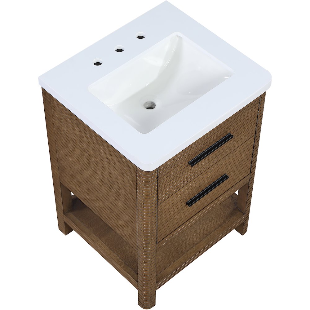 Oakwell 24" Brown Engineered Stone And Solid Wood Bathroom Vanity