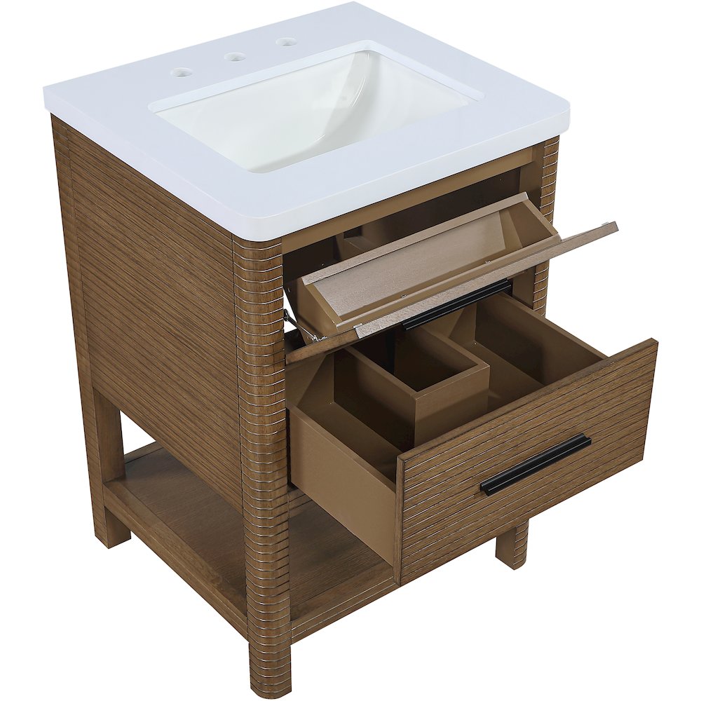 Oakwell 24" Brown Engineered Stone And Solid Wood Bathroom Vanity