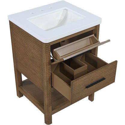 Oakwell 24" Brown Engineered Stone And Solid Wood Bathroom Vanity