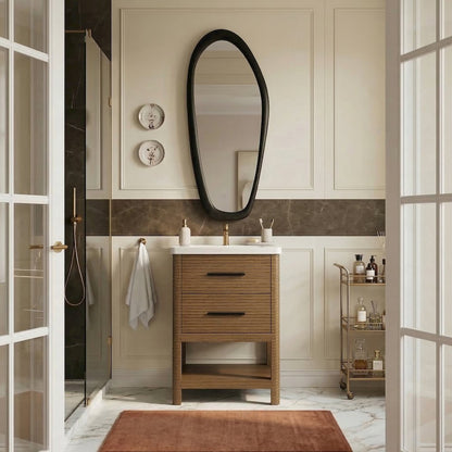 Oakwell 24" Brown Engineered Stone And Solid Wood Bathroom Vanity