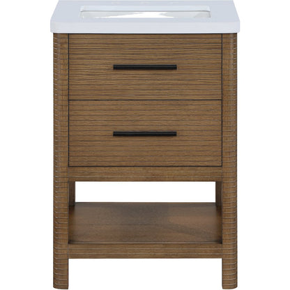 Oakwell 24" Brown Engineered Stone And Solid Wood Bathroom Vanity