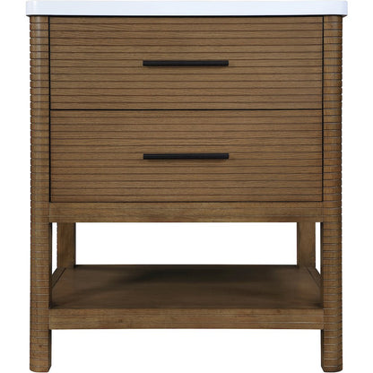 Oakwell 30" Brown Engineered Stone And Solid Wood Bathroom Vanity