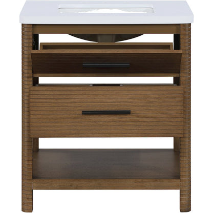 Oakwell 30" Brown Engineered Stone And Solid Wood Bathroom Vanity