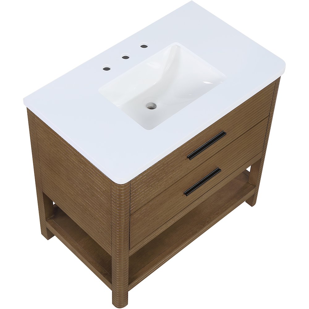 Oakwell 36" Brown Engineered Stone And Solid Wood Bathroom Vanity