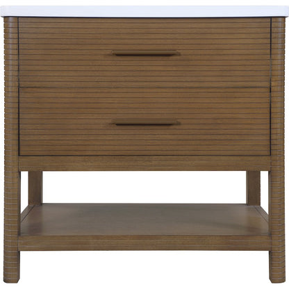 Oakwell 36" Brown Engineered Stone And Solid Wood Bathroom Vanity