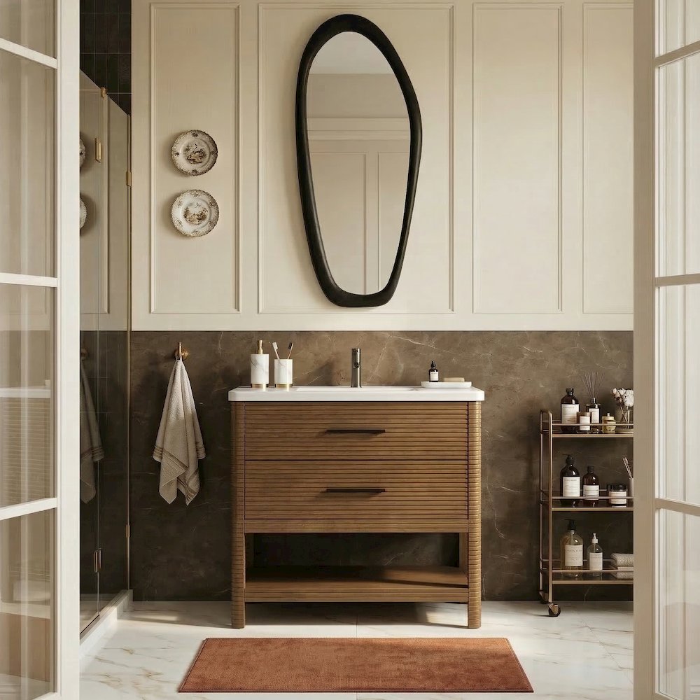 Oakwell 36" Brown Engineered Stone And Solid Wood Bathroom Vanity