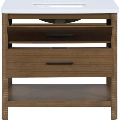 Oakwell 36" Brown Engineered Stone And Solid Wood Bathroom Vanity