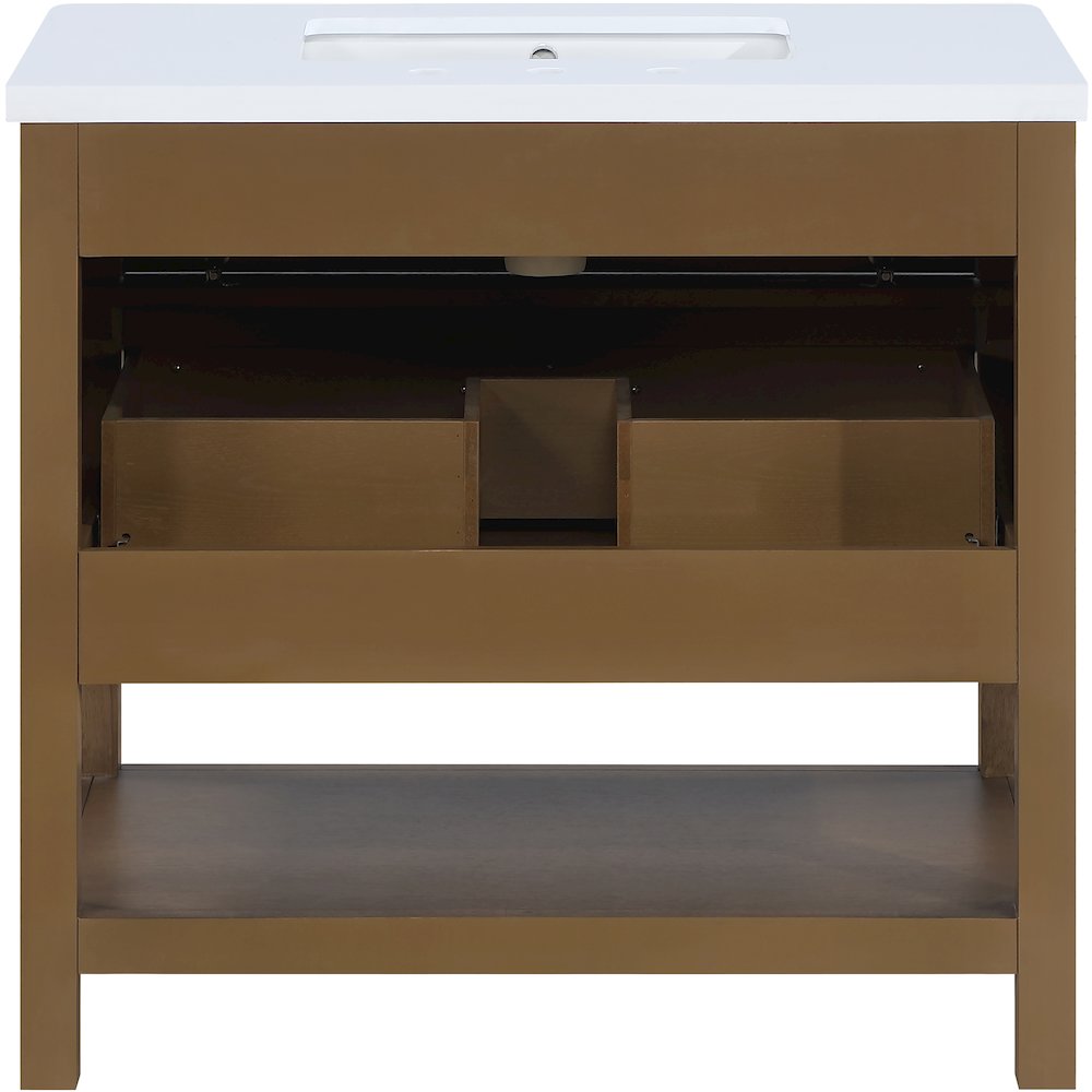 Oakwell 36" Brown Engineered Stone And Solid Wood Bathroom Vanity