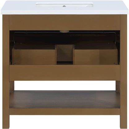 Oakwell 36" Brown Engineered Stone And Solid Wood Bathroom Vanity