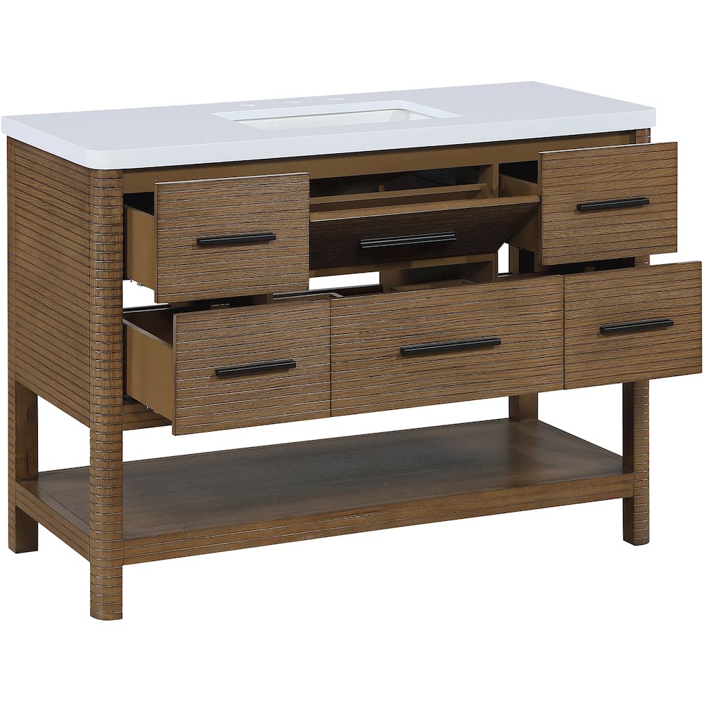 Oakwell 48" Brown Engineered Stone And Solid Wood Bathroom Vanity