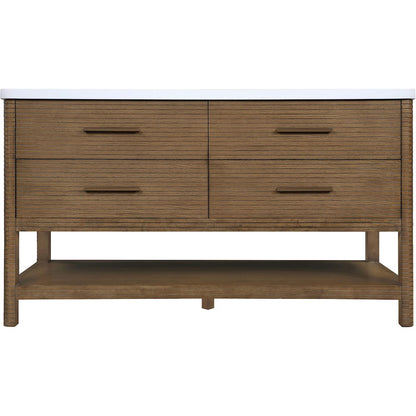 Oakwell 60" Brown Engineered Stone And Solid Wood Bathroom Vanity