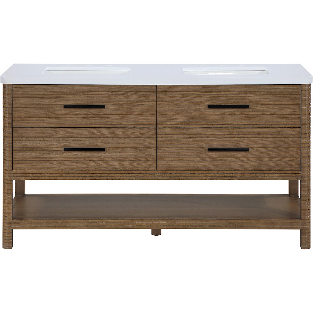 Oakwell 60" Brown Engineered Stone And Solid Wood Bathroom Vanity
